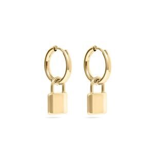 Gold Hoop Earrings with Padlock Charm